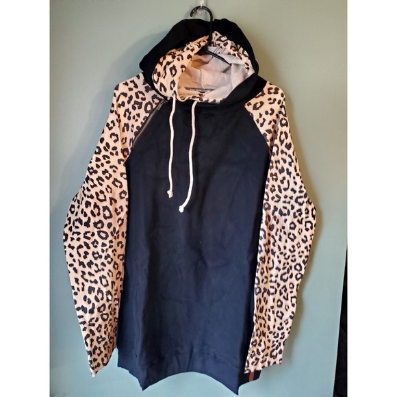 NWT Ampersand Avenue Black Leopard Print Double Hood L/S Hoodie Size XXXL - Picture 4 of 5